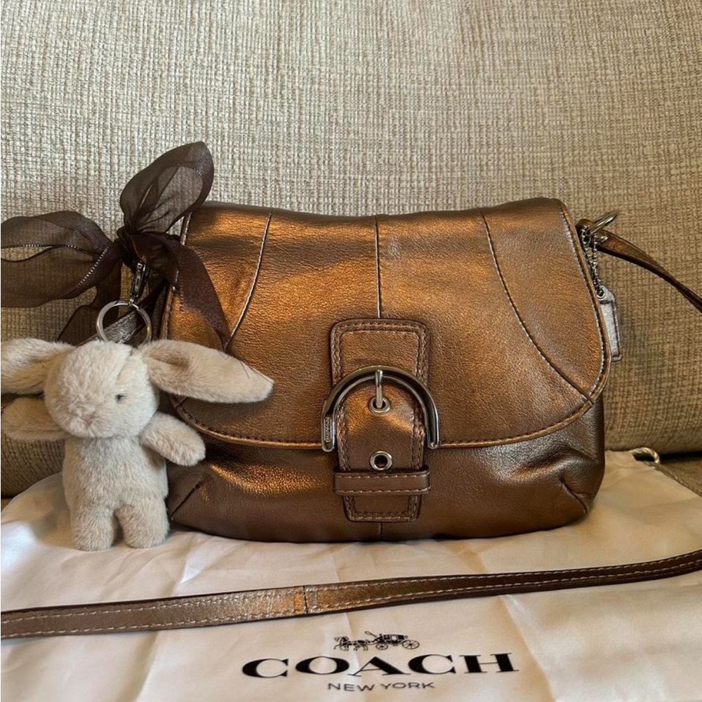 Coach Bronze Metallic Leather Crossbody with Buckle Accent